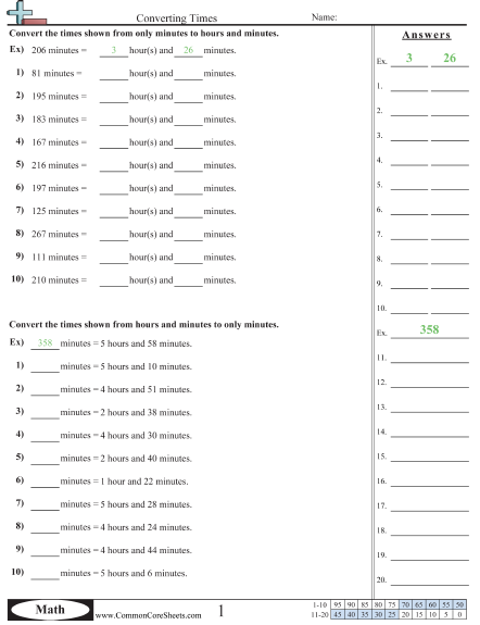 Time Worksheets - Converting Times worksheet